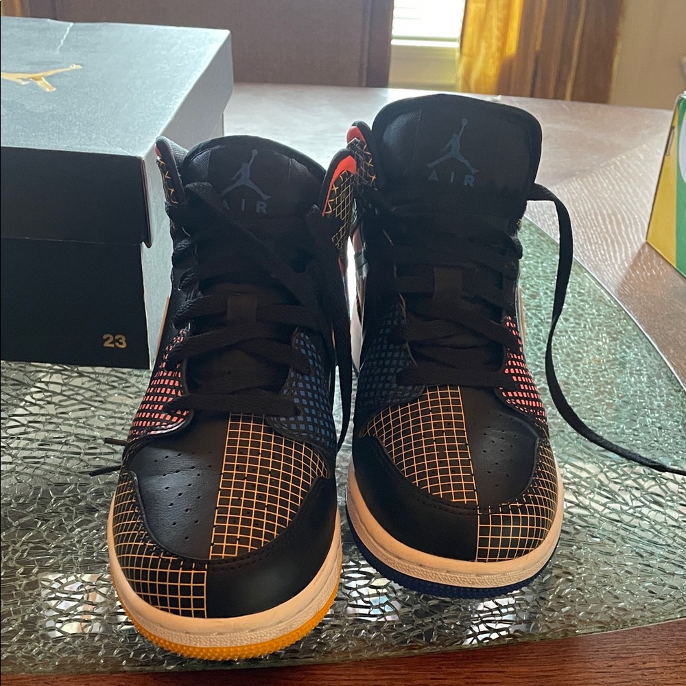 Jordan Men's Black, Red, and Yellow Grid Sneakers